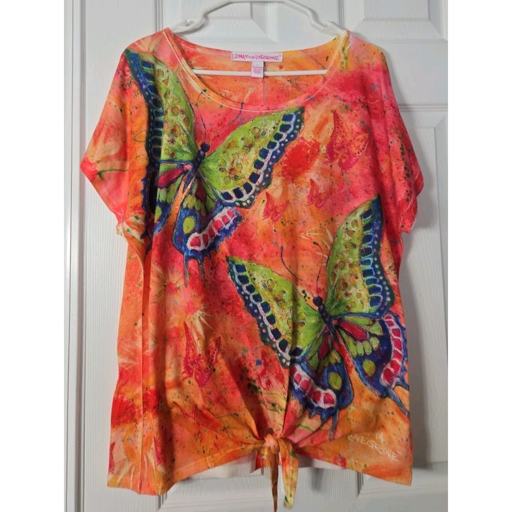 Leoma Lovegrove Large Short Sleeve Women's Multicolor Butterfly Top